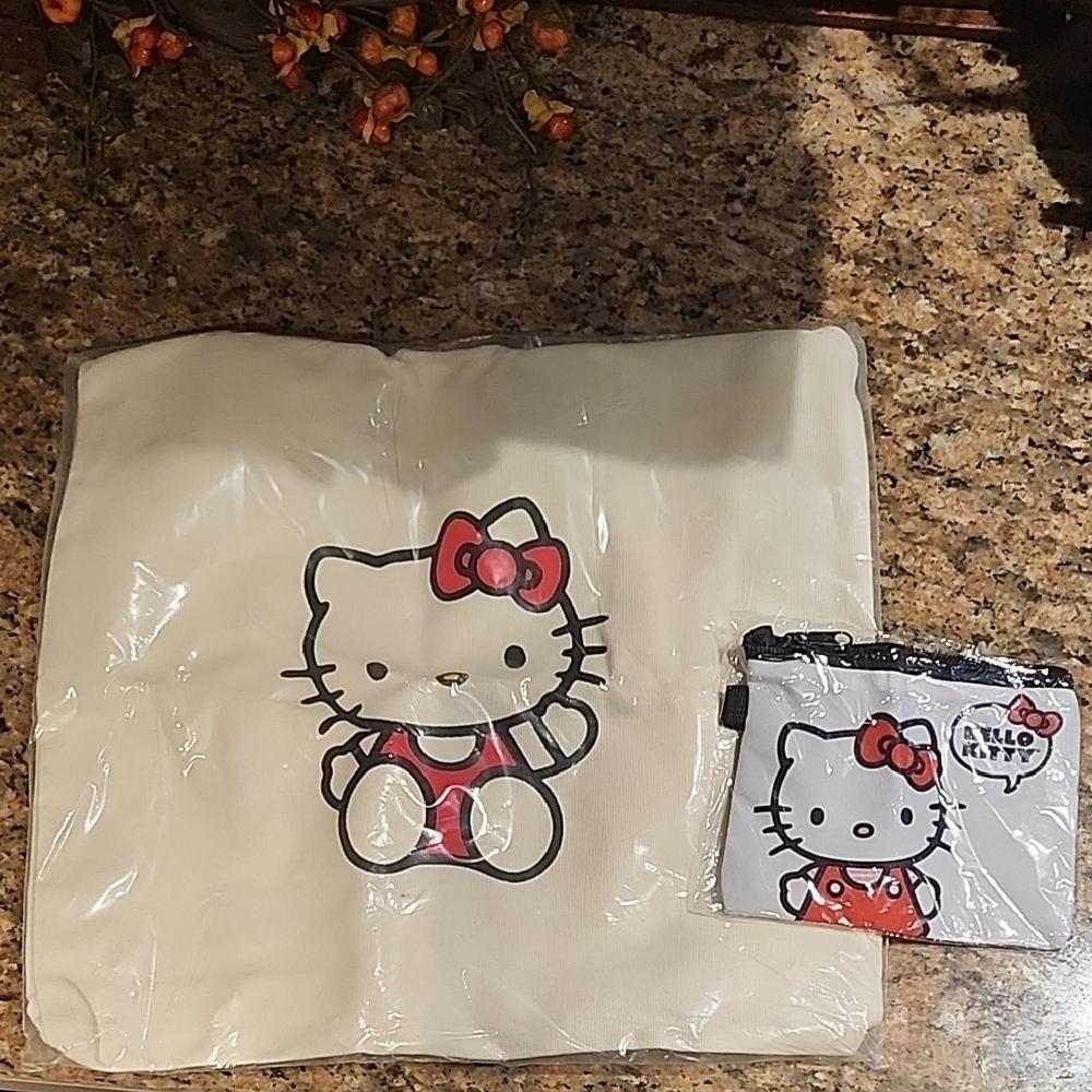 NWT: Hello Kitty Canvas Bag And Change Bag